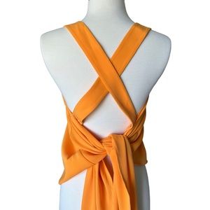 Orange Open Tie Cross Back Tank Top